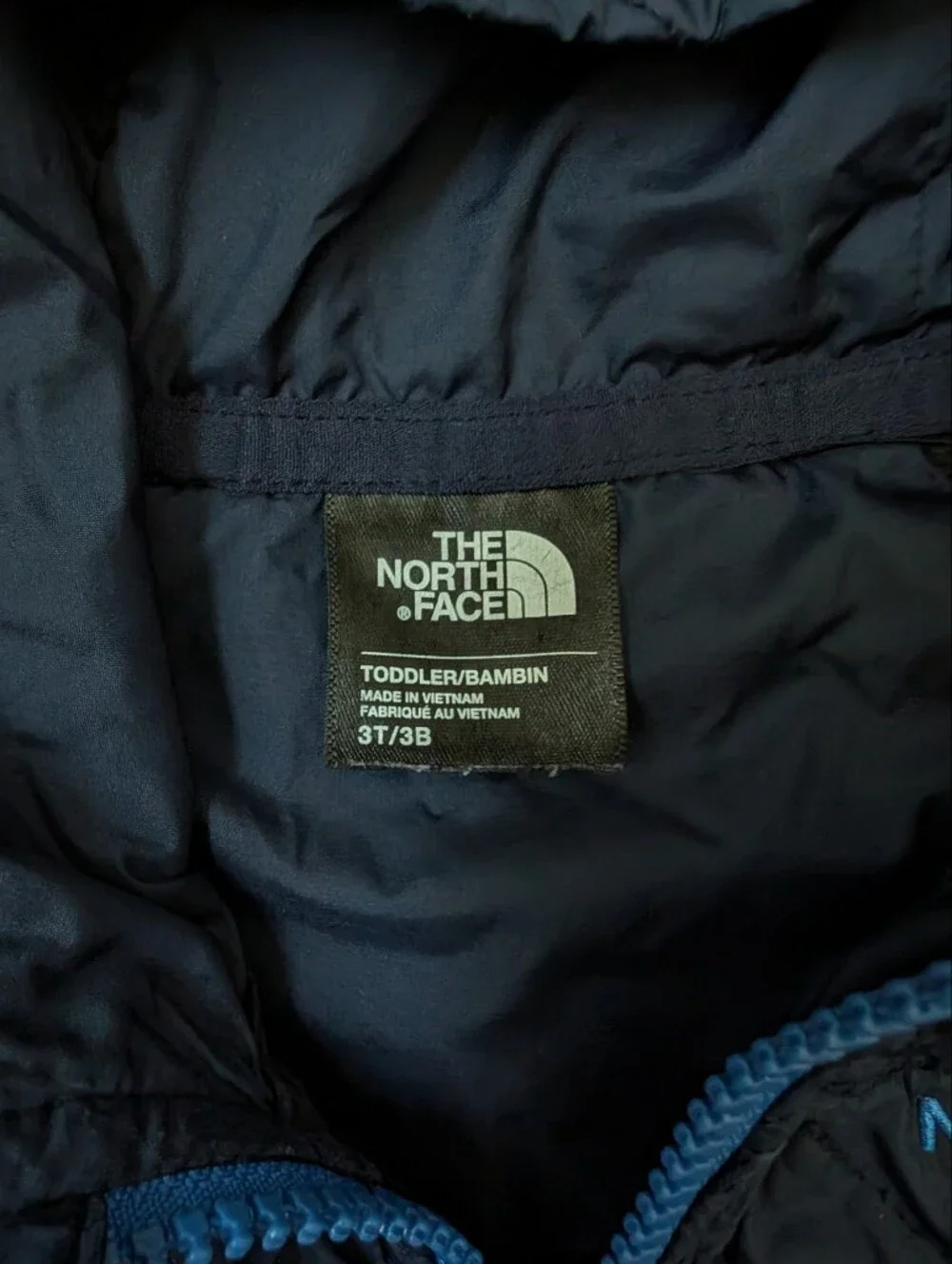 The North Face Kids Navy Quilted Jacket with Gray Sweater Fleece Sleeves Size 3T